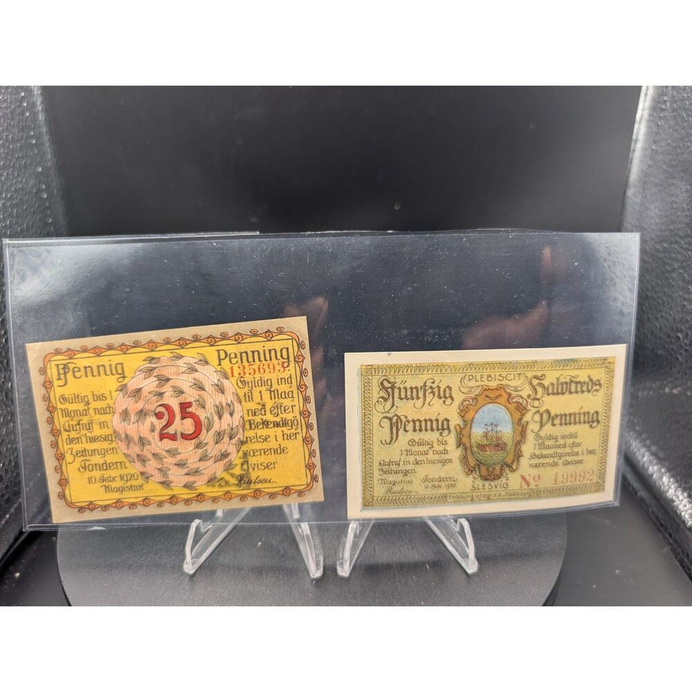 1920 Germany Tondern Schleswig Plebiscite 25 & 50 Pfennig Souvenir Note Lot